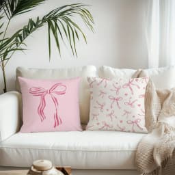 Pink bow cherry pattern printed pillowcase, soft and comfortable, sofa cushion cover, suitable for all kinds of rooms and places