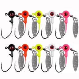 10Pcs Fishing Jig Heads Underspin Spinner Blade 3D Eyes Painted Fishing Lure Crappie Jig hooks for Bass Walleye Trout Fishing