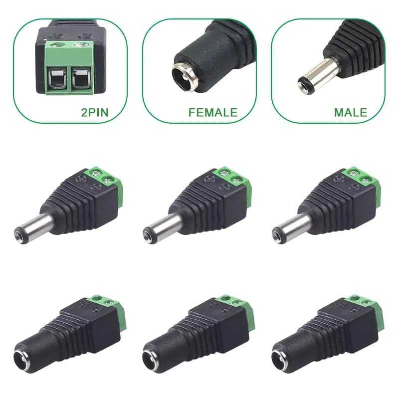 5PCS 12V DC Power Connector Plug Jack 2.1mmx5.5mm Adapter Male Female Socket Barrel for CCTV Camera LED Strip Supply Terminal