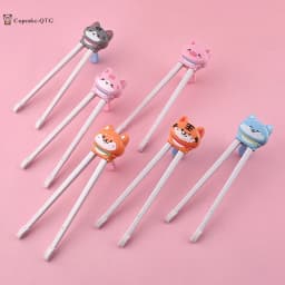 1Pair Baby Kids Training Tableware Food Sticks Cartoon Animal Chopsticks For Children Cute Cat Elementary Learning Chopstick