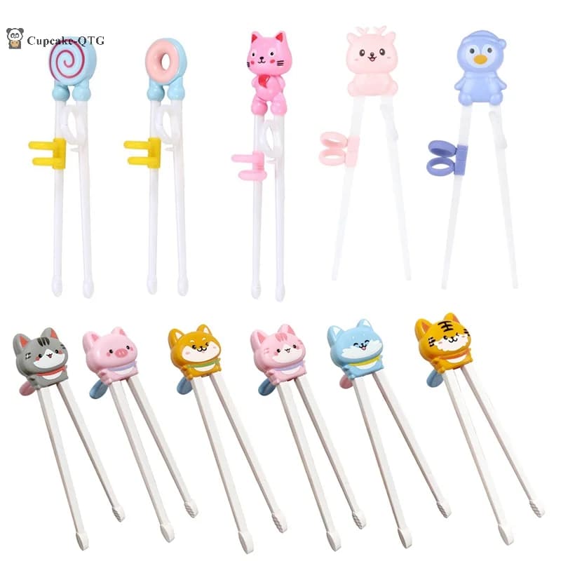 1Pair Baby Kids Training Tableware Food Sticks Cartoon Animal Chopsticks For Children Cute Cat Elementary Learning Chopstick