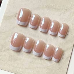 10pcs French White Fake Nails Light Pink Press on NailsFull Cover Short Square Ins Simple False Nails for Women and Girls Wear