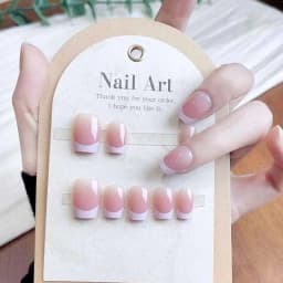 10pcs French White Fake Nails Light Pink Press on NailsFull Cover Short Square Ins Simple False Nails for Women and Girls Wear