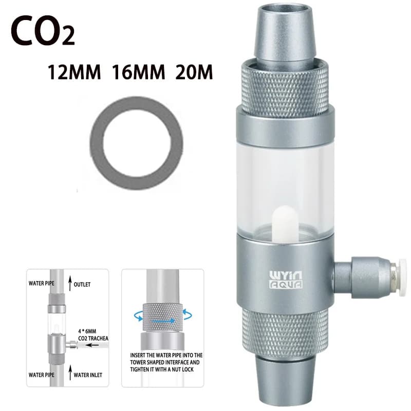 Fish Tank CO2 Diffuser Aluminum Alloy Quick Insertion Interface CO2 Nebulizer 12-16-20mm Aquarium External CO2 Diffuser
