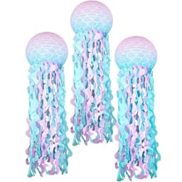 3PCS Mermaid 8INCH/10Inch Paper Lanterns Set Jellyfish Scales Design under the Sea Theme Party Decorations