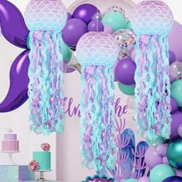 3PCS Mermaid 8INCH/10Inch Paper Lanterns Set Jellyfish Scales Design under the Sea Theme Party Decorations