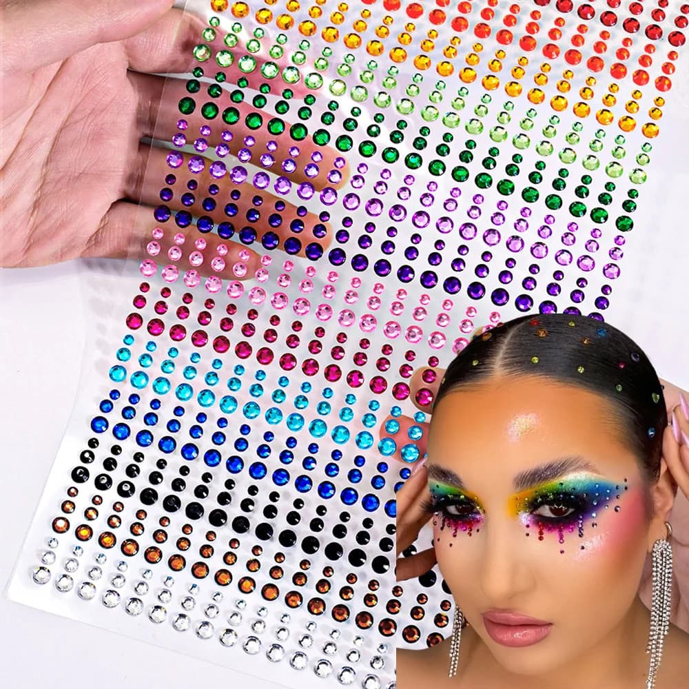 162/216/900pcs Eye&Face&Body Diamond Tattoos Stickers 3/4/5/6mm Colored Glitter Rhinestone Tattoo for Party Makeup Gem Accessory