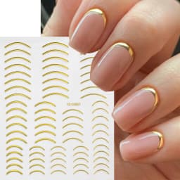 12Sheets Gold Metal Stripe Wave Nail Decals 3D Bronzing French Line/C Curve Stripe Nail Stickers 8*10cm Gold Line Nail Art Suppl