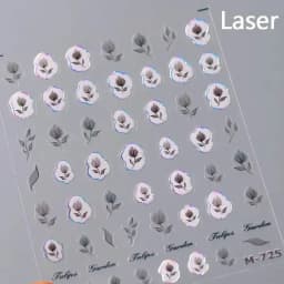 Camellia Flower Blooming Petal Floral Blue Leaves Chinese Characters Poetry Golden 5D Nail Art Sticker Adhesive Manicure Decal