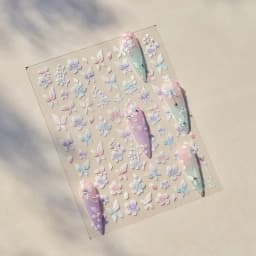 Camellia Flower Blooming Petal Floral Blue Leaves Chinese Characters Poetry Golden 5D Nail Art Sticker Adhesive Manicure Decal