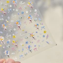 Camellia Flower Blooming Petal Floral Blue Leaves Chinese Characters Poetry Golden 5D Nail Art Sticker Adhesive Manicure Decal
