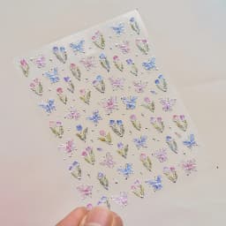 Camellia Flower Blooming Petal Floral Blue Leaves Chinese Characters Poetry Golden 5D Nail Art Sticker Adhesive Manicure Decal
