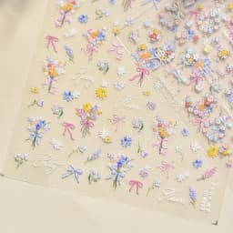 Camellia Flower Blooming Petal Floral Blue Leaves Chinese Characters Poetry Golden 5D Nail Art Sticker Adhesive Manicure Decal