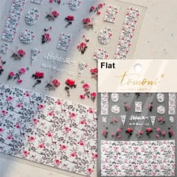 Camellia Flower Blooming Petal Floral Blue Leaves Chinese Characters Poetry Golden 5D Nail Art Sticker Adhesive Manicure Decal