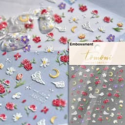 Camellia Flower Blooming Petal Floral Blue Leaves Chinese Characters Poetry Golden 5D Nail Art Sticker Adhesive Manicure Decal