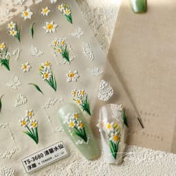 Camellia Flower Blooming Petal Floral Blue Leaves Chinese Characters Poetry Golden 5D Nail Art Sticker Adhesive Manicure Decal