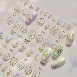 Camellia Flower Blooming Petal Floral Blue Leaves Chinese Characters Poetry Golden 5D Nail Art Sticker Adhesive Manicure Decal
