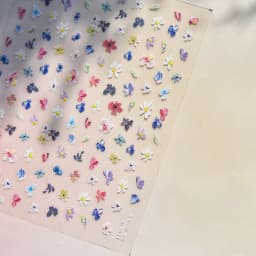 Camellia Flower Blooming Petal Floral Blue Leaves Chinese Characters Poetry Golden 5D Nail Art Sticker Adhesive Manicure Decal