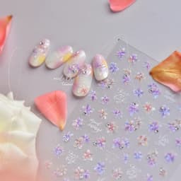 Camellia Flower Blooming Petal Floral Blue Leaves Chinese Characters Poetry Golden 5D Nail Art Sticker Adhesive Manicure Decal