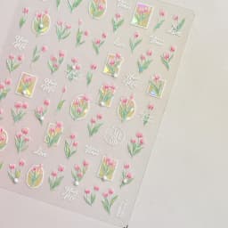 Camellia Flower Blooming Petal Floral Blue Leaves Chinese Characters Poetry Golden 5D Nail Art Sticker Adhesive Manicure Decal