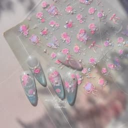 Camellia Flower Blooming Petal Floral Blue Leaves Chinese Characters Poetry Golden 5D Nail Art Sticker Adhesive Manicure Decal