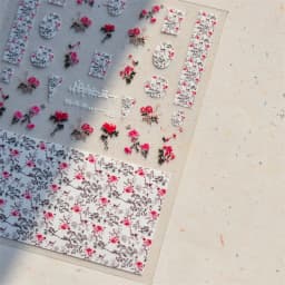 Camellia Flower Blooming Petal Floral Blue Leaves Chinese Characters Poetry Golden 5D Nail Art Sticker Adhesive Manicure Decal