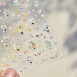 Camellia Flower Blooming Petal Floral Blue Leaves Chinese Characters Poetry Golden 5D Nail Art Sticker Adhesive Manicure Decal