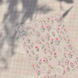 Camellia Flower Blooming Petal Floral Blue Leaves Chinese Characters Poetry Golden 5D Nail Art Sticker Adhesive Manicure Decal