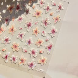 Camellia Flower Blooming Petal Floral Blue Leaves Chinese Characters Poetry Golden 5D Nail Art Sticker Adhesive Manicure Decal