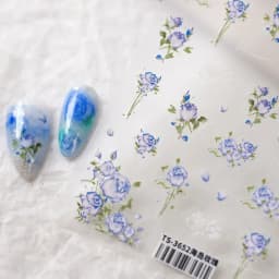 Camellia Flower Blooming Petal Floral Blue Leaves Chinese Characters Poetry Golden 5D Nail Art Sticker Adhesive Manicure Decal