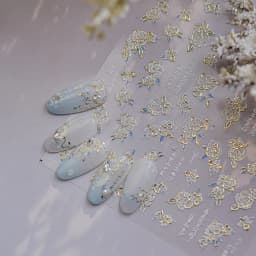 Camellia Flower Blooming Petal Floral Blue Leaves Chinese Characters Poetry Golden 5D Nail Art Sticker Adhesive Manicure Decal