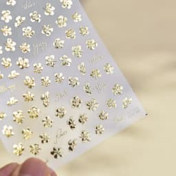 Camellia Flower Blooming Petal Floral Blue Leaves Chinese Characters Poetry Golden 5D Nail Art Sticker Adhesive Manicure Decal