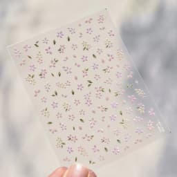 Camellia Flower Blooming Petal Floral Blue Leaves Chinese Characters Poetry Golden 5D Nail Art Sticker Adhesive Manicure Decal