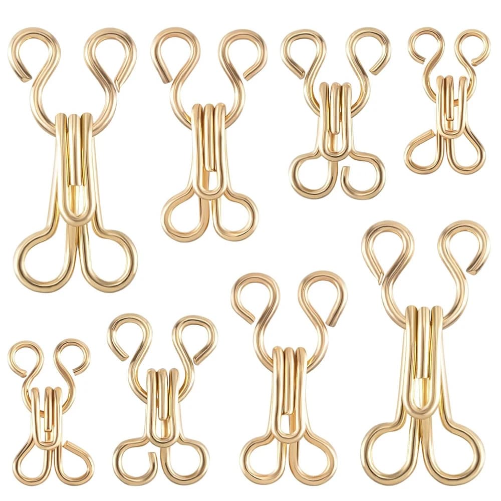 100PCS Sewing Hooks and Eyes Closure Gold Alloy Bra Hooks Sew on Snaps for Bra Clothing Replacement Trousers Skirts Crafting