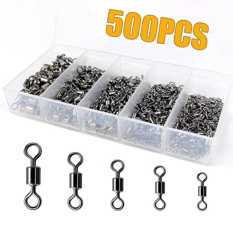 Fishing Swivels Kit Ball Bearing Rolling Swivel Fishing Tackle Saltwater Freshwater Fishing Line Connectors for Carp 200-500Pcs