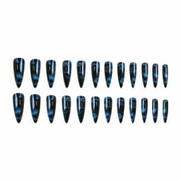 24PCS Dark Blue Butterfly Y2k False Nails Spicy Girls Gradient French Pointed Fake Nails Press On Long Stiletto Artificial Nails
