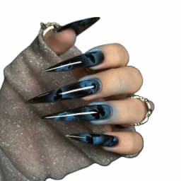 24PCS Dark Blue Butterfly Y2k False Nails Spicy Girls Gradient French Pointed Fake Nails Press On Long Stiletto Artificial Nails