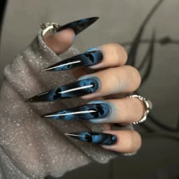 24PCS Dark Blue Butterfly Y2k False Nails Spicy Girls Gradient French Pointed Fake Nails Press On Long Stiletto Artificial Nails