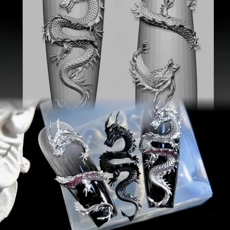 1Pc Nail Silicone Dragon Mold 3D Embossed Stencils Exquisite Art Decorations Nail Mold Template