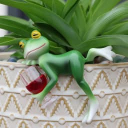 A delightful green frog and wine glass ornament – suitable for indoor and outdoor decoration in gardens, aquariums, garden ponds, flower pot edges, and frog-themed gardens.