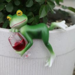 A delightful green frog and wine glass ornament – suitable for indoor and outdoor decoration in gardens, aquariums, garden ponds, flower pot edges, and frog-themed gardens.