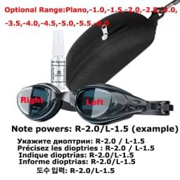 Custom Myopia Prescription Swim Goggles for Adult Kids, Anti-Fog,Left/Right Different Power (-6.0 to Plano), Adjustable Strap
