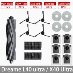 Dreame L40 Ultra / X40 Ultra Robot Vacuum Accessories Dust Bags Mop Main Side Brushes Cloths HEPA Filters Spare Parts