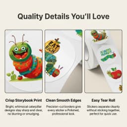 500Pcs/Roll Greedy Eat Rich Caterpillar Stickers 2.5cm/0.98'' 8 Designs Decals Diy Adorn Gifts Suitable for Various Gift Decor