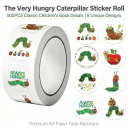 500Pcs/Roll Greedy Eat Rich Caterpillar Stickers 2.5cm/0.98'' 8 Designs Decals Diy Adorn Gifts Suitable for Various Gift Decor