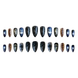 24pcs Gradient Black False Nails Yellow Star Moon Swan Pattern Press On Nails Sweet Cool Bowknots Flower Fake Nail Y2k Manicure