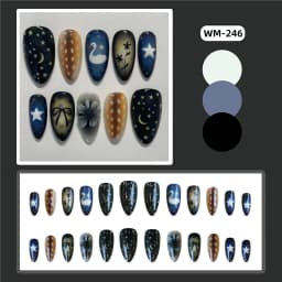24pcs Gradient Black False Nails Yellow Star Moon Swan Pattern Press On Nails Sweet Cool Bowknots Flower Fake Nail Y2k Manicure