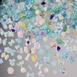 500-600Pcs Mix Bow Flowers Resin Nail Charms 3D Aurora Kawaii Ribbon Bowknot Rhinestones For DIY Nail Art Decorations 50g/bag
