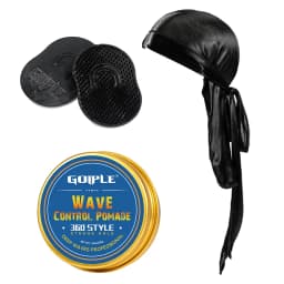 GOIPLE Men Wave Control Hair Pomade Lasting Styling Hair Mud Waves Layered 360 Style Wax Cream Pirate Hat and Plastic Brush 4pcs
