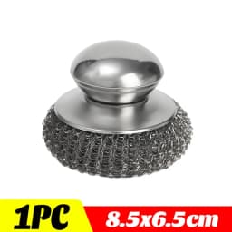 1-10PCS Stainless Steel Pot Brush with Handle Heavy Duty Dishwashing Wire Ball Metal Scrubber for Home Kitchen Cleaning Tool